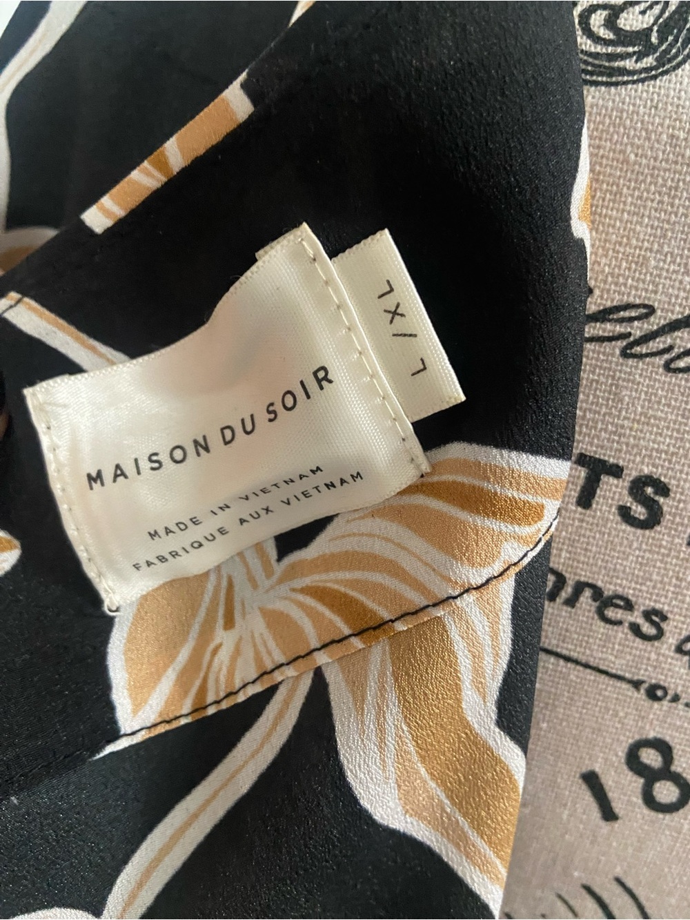 Black Floral Kimono Cardigan with Beige Blooms - Picture 3 of 3